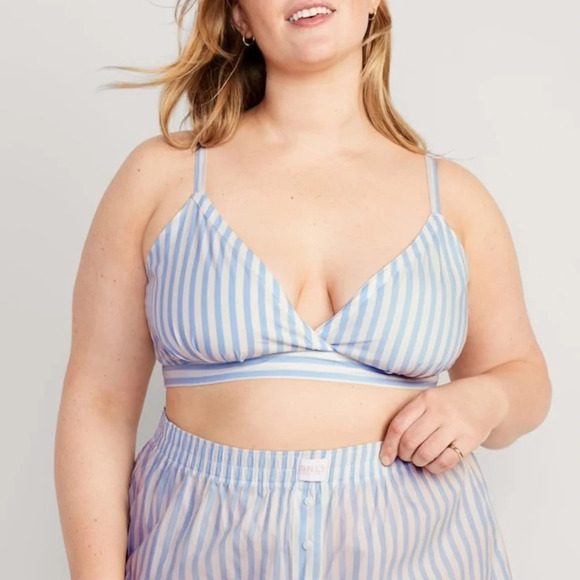 OLD NAVY Matching Printed‎ Smocked Bralette Top in Blue Stripe - Picture 1 of 10